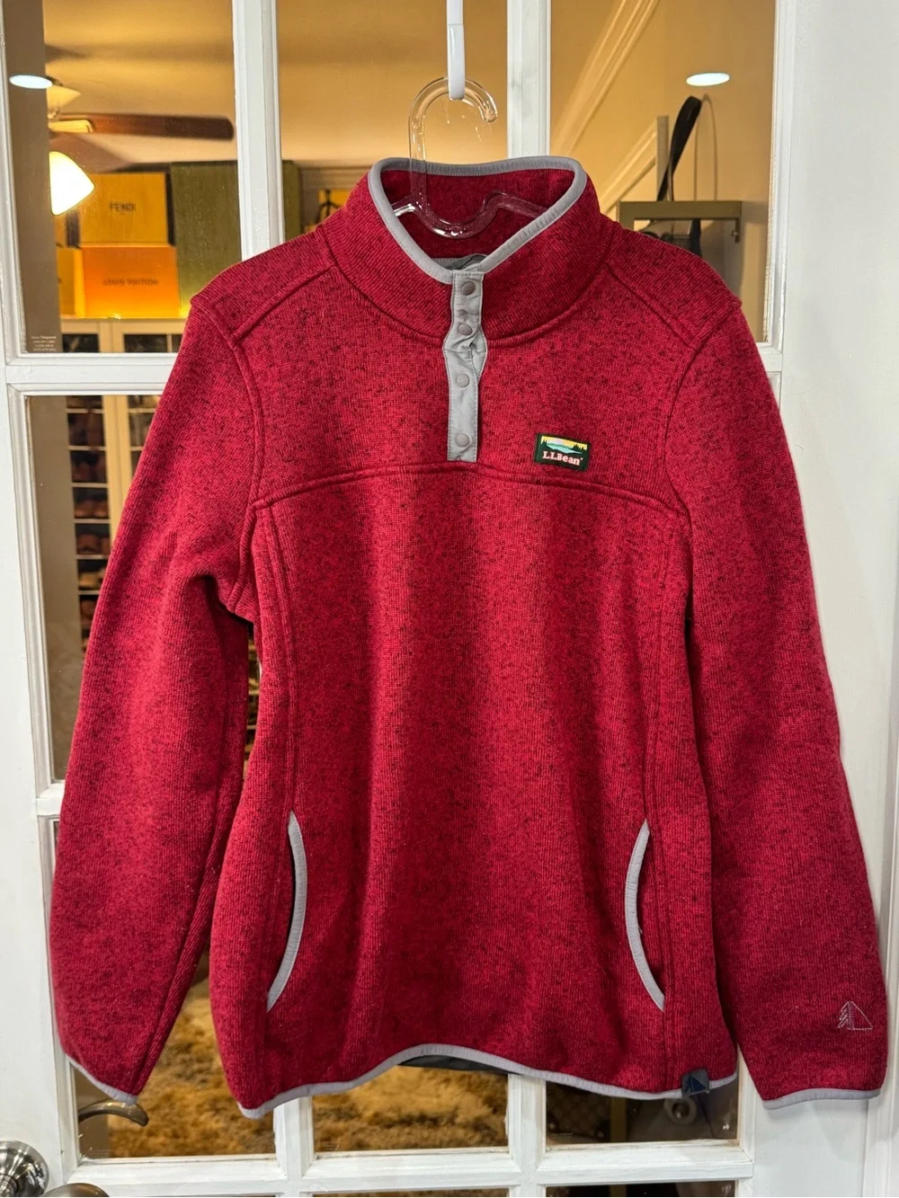 ♥️ NEW L.L. Bean Red Heathered Snap-Front Fleece Jacket with Gray Trim ♥️ - Picture 2 of 7